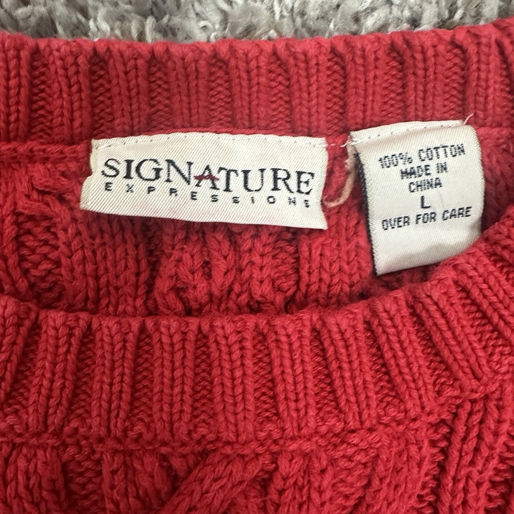Vintage Womens Cable-Knit Red Sweater 100% Cotton Preppy Sz Large - Picture 3 of 7